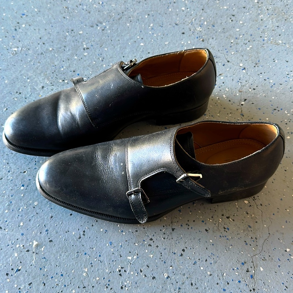 Zara 43 10 Mens Dark Brown Leather Double Monk Strap Shoe Buckle Loafer $119